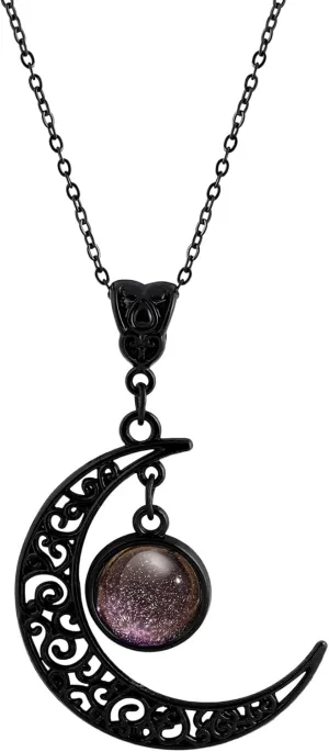 Sacina Goth Black Crescent Moon Pendant Necklace, Black Necklace, Gothic Necklace, Goth Jewelry, Costume Jewelry, Christmas Jewelry Gift for Women