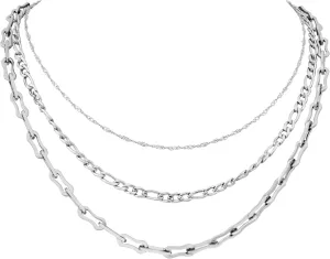 Sacina Silver-tone Layered Choker Chunky Chain Necklace, Punk Grunge Emo Necklace, Gothic Christmas Jewelry Gift for Women