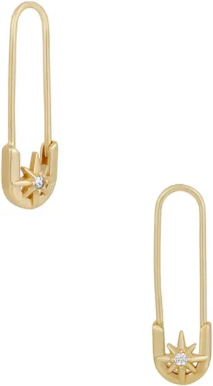 Safety Pin Dangle Earring Paper Clip Gold Plated Hoop Minimalist Cubic Zirconia Stylish Cartilage Punk Star Tiny Huggie Travel Accessories for Women Delicate Jewelry Gift Christmas Birthday
