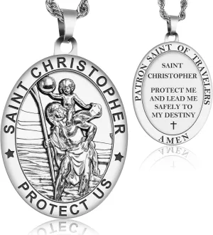 Saint Christopher Necklace, St Christopher Necklace Medal Religious Bless Safety Gift for Men Women Family Friends