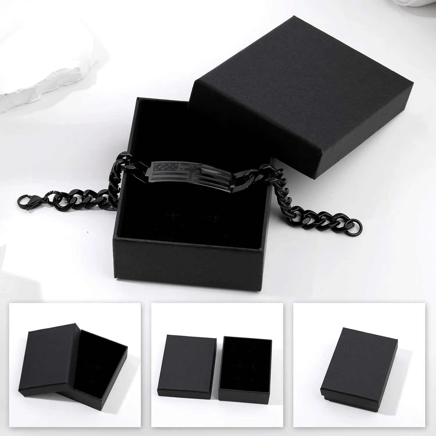 Saintda American Flag Dog Tag Cross Bracelet for Men - 13.5 Inch Black Cuban Chain with Bible Verse, Adjustable Length Religious Mens Jewelry for Faith