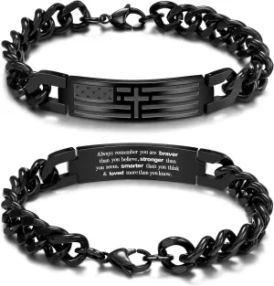 Saintda American Flag Dog Tag Cross Bracelet for Men - 13.5 Inch Black Cuban Chain with Bible Verse, Adjustable Length Religious Mens Jewelry for Faith