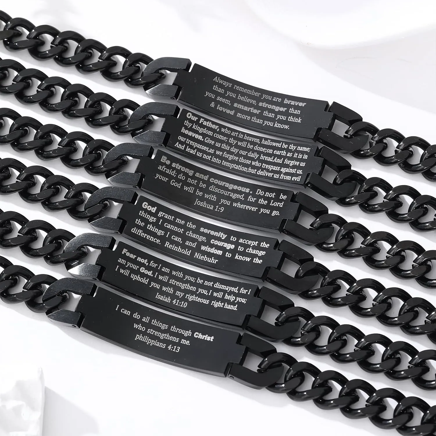 Saintda American Flag Dog Tag Cross Bracelet for Men - 13.5 Inch Black Cuban Chain with Bible Verse, Adjustable Length Religious Mens Jewelry for Faith