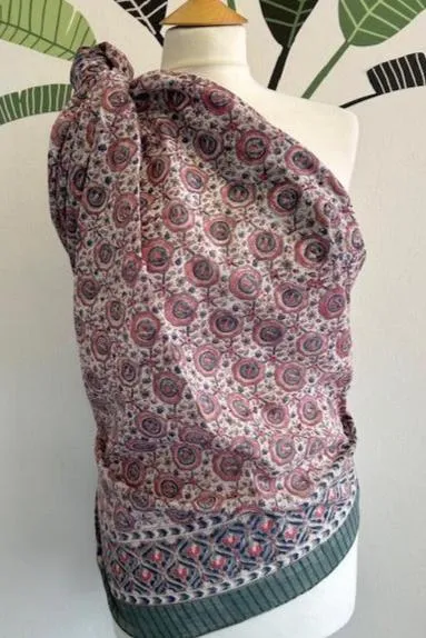 Sarong, pareo, pink and khaki cotton beach coverup, scarf, wrap.