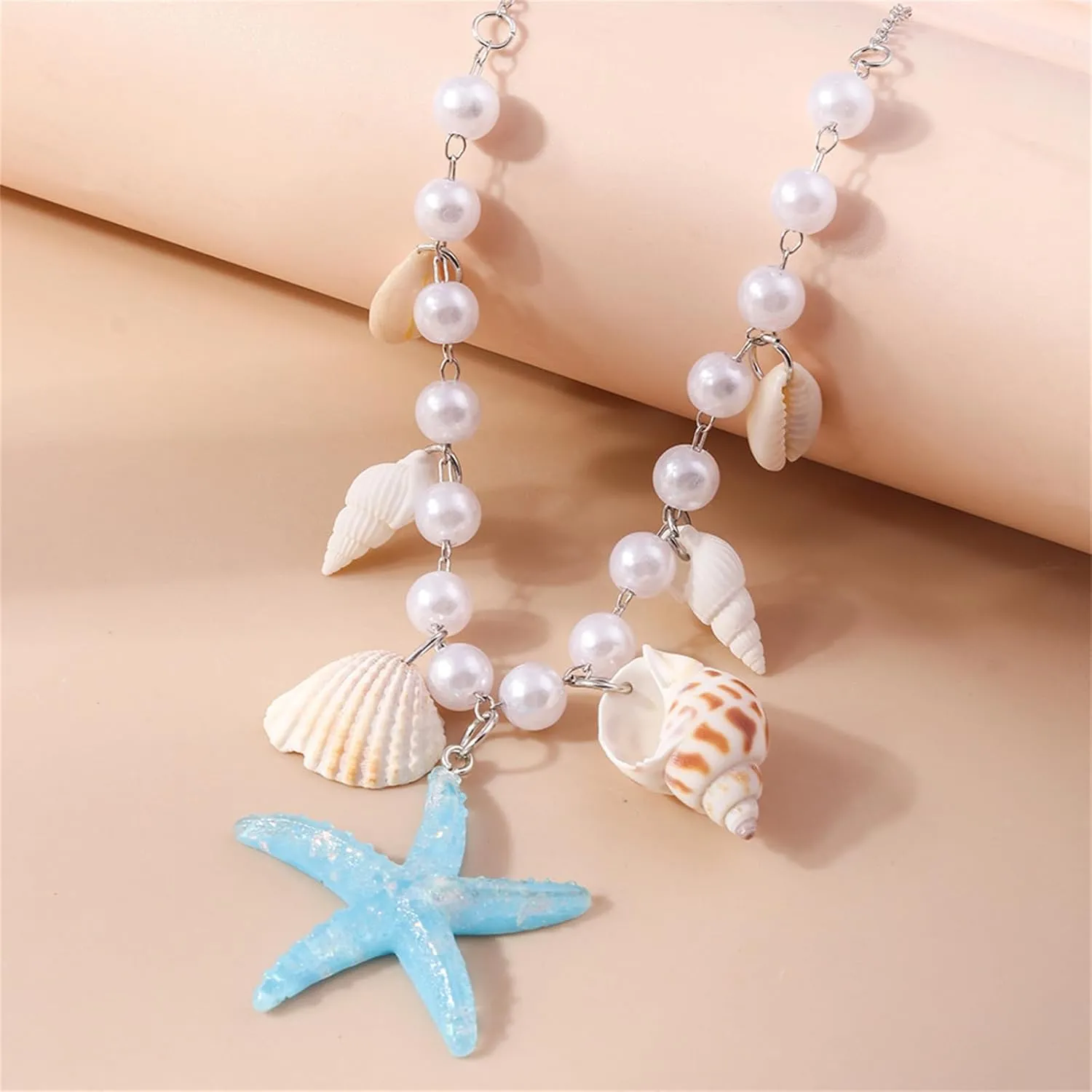 Seashell Necklace Boho Starfish Necklace Vintage Pearl Conch Choker Summer Holiday Beach Accessories Jewelry for Women