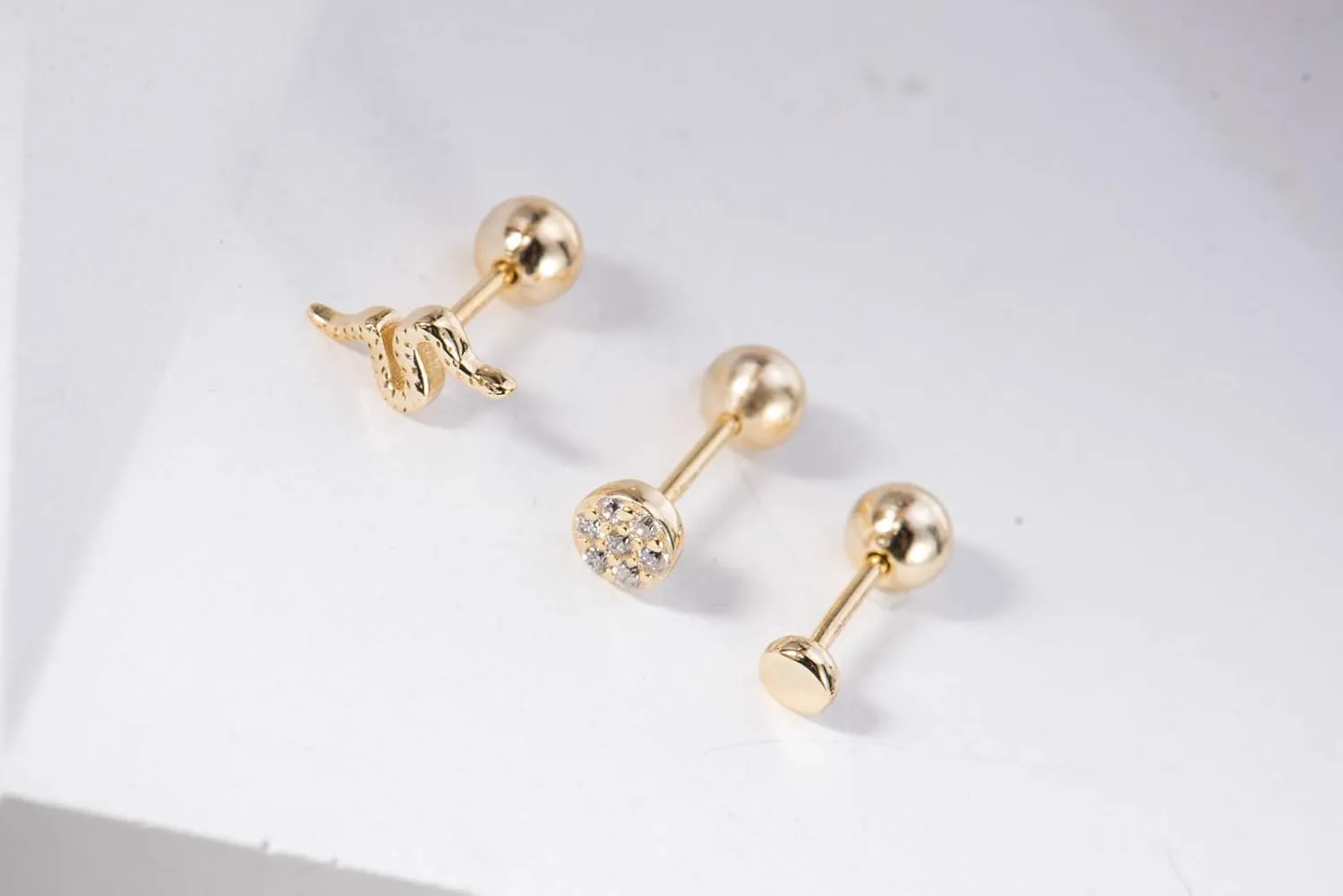 Set of 3 Single Studs in Sterling silver 925 Sterling Silver 18K Gold Plated Small Stud Earrings Set | Screw Back Studs | Tiny Cartilage Earring | Second Hole Earring