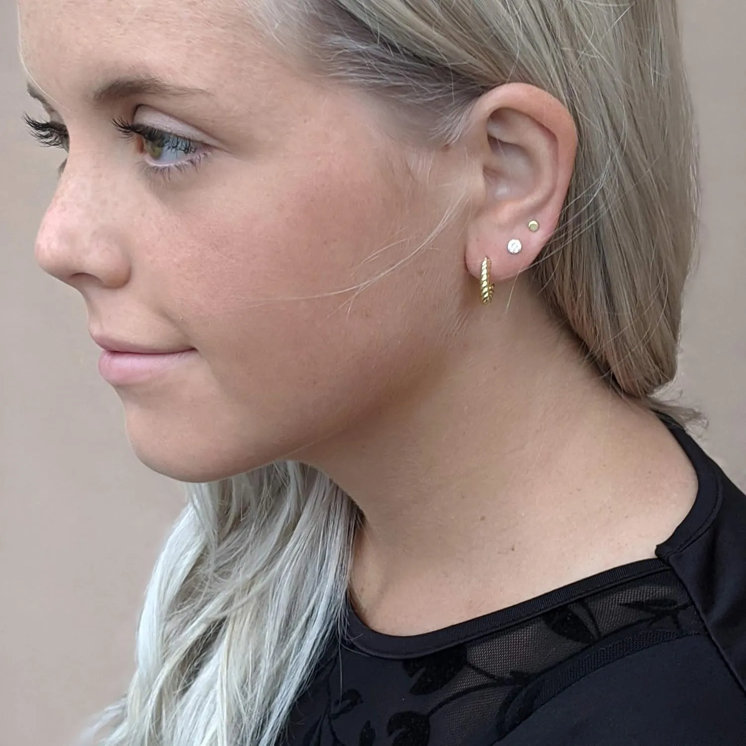 Set of 3 Single Studs in Sterling silver 925 Sterling Silver 18K Gold Plated Small Stud Earrings Set | Screw Back Studs | Tiny Cartilage Earring | Second Hole Earring