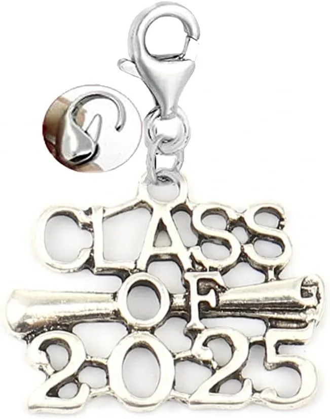 Sexy Sparkles Graduation Charm Pendant  Class of 2025, Clip-On Design, Zinc Metal Alloy, Ideal for Crafting Keychains, Bracelets, and Jewelry Projects