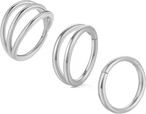 SHOWNICE 3PCS Nose Rings G23 Titanium Septum Rings Double Hoop Nose Ring Conch Piercing Cartilage Earrings Nose Piercing Jewelry for Women and Men