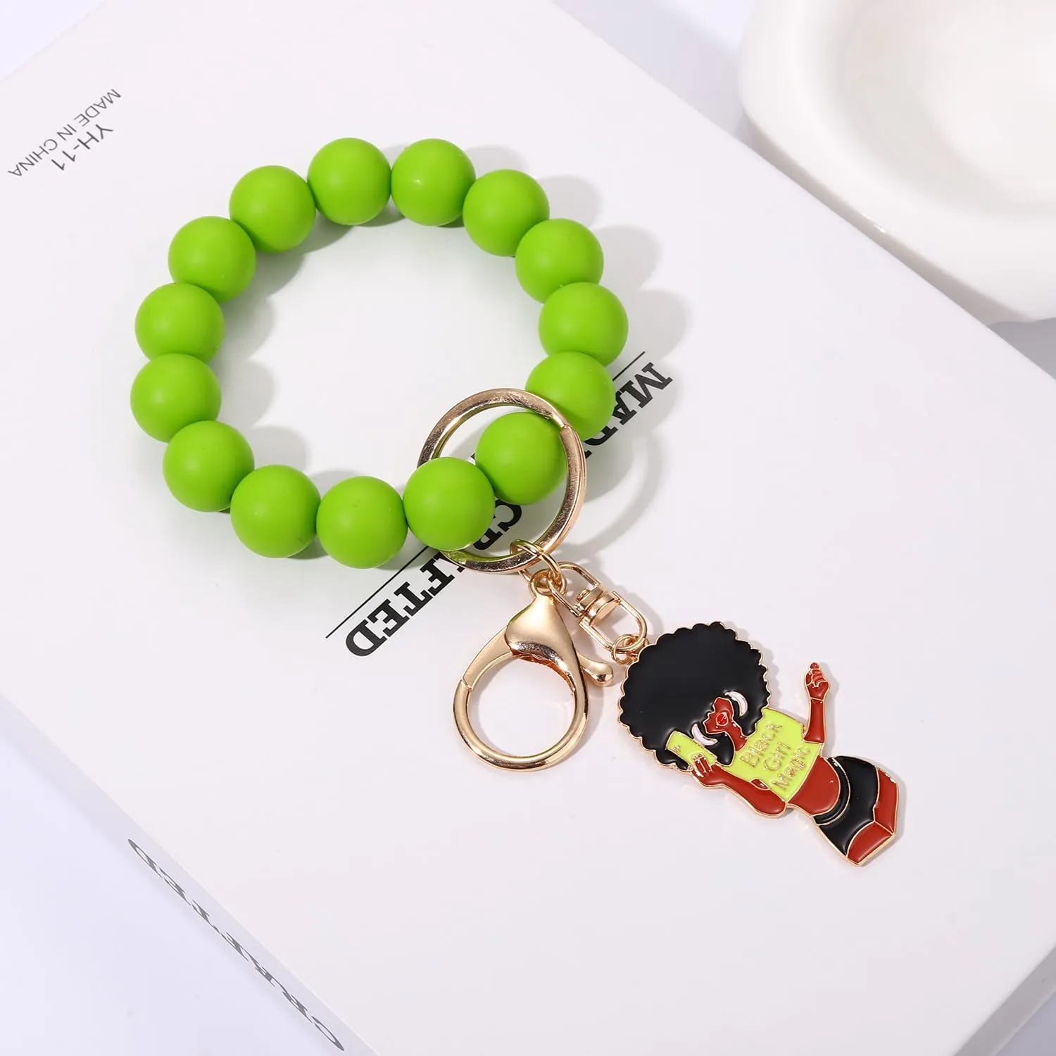 Silicone Bead Keychain Keyring Bangle for Women Black Girl Magic Keychain Charms for Girls