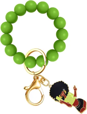 Silicone Bead Keychain Keyring Bangle for Women Black Girl Magic Keychain Charms for Girls