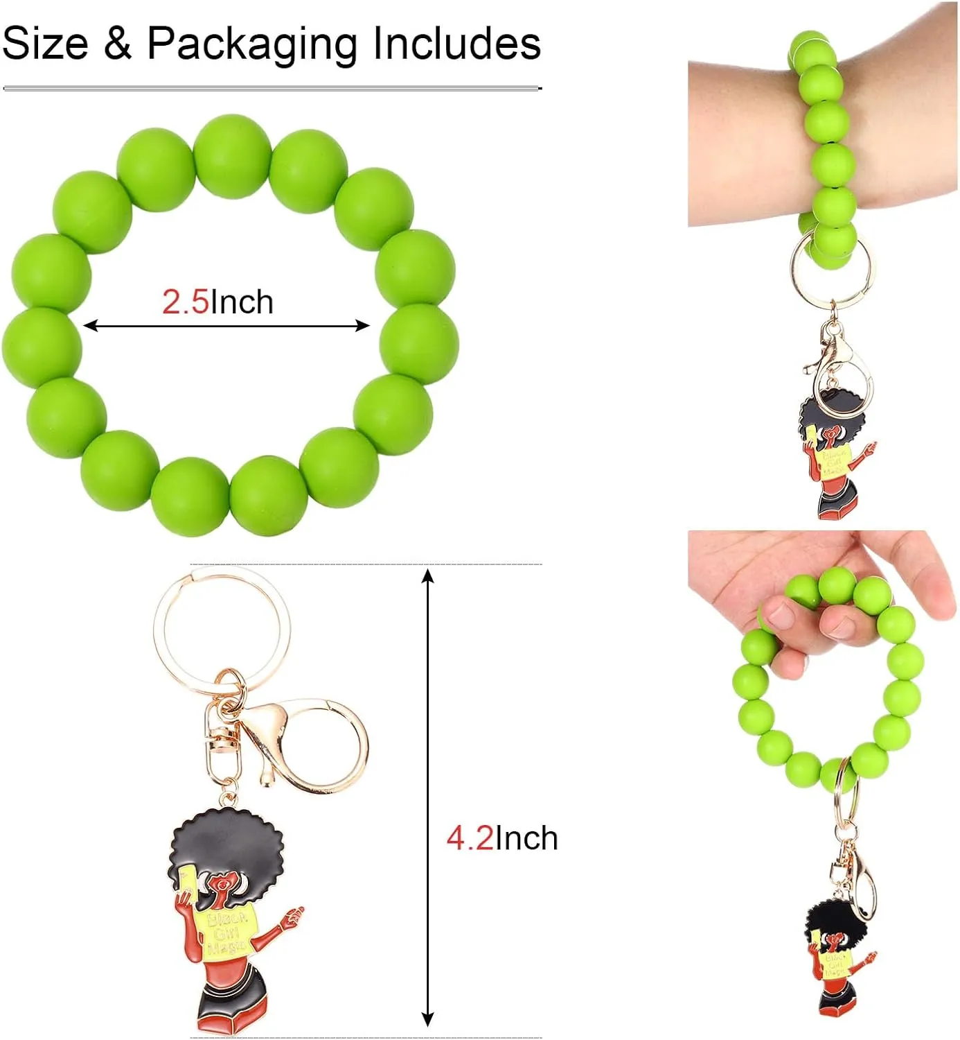 Silicone Bead Keychain Keyring Bangle for Women Black Girl Magic Keychain Charms for Girls