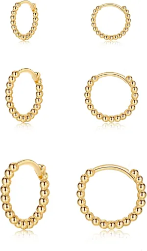 Silver Hoop Earrings- Cartilage Endless Small Hoop Earrings Set for Women Men, 3 Pairs of Hypoallergenic 925 Sterling Silver Post Tragus Earrings (8/10/12mm)
