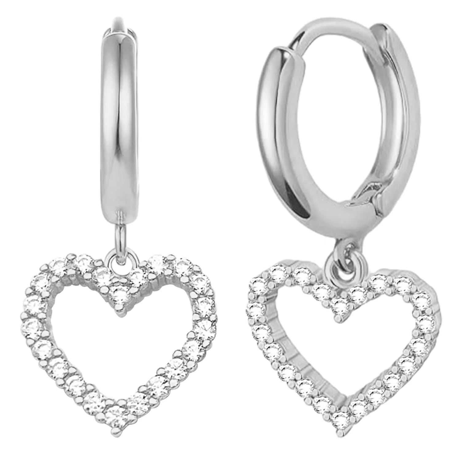 Silver Mini Heart Love Dangle Earrings for Women,Dainty S925 Sterling Silver Small Huggie Hoop Earrings with Cubic Zirconia Charm Drop, Jewelry Gift for Girls and Ladies
