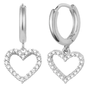 Silver Mini Heart Love Dangle Earrings for Women,Dainty S925 Sterling Silver Small Huggie Hoop Earrings with Cubic Zirconia Charm Drop, Jewelry Gift for Girls and Ladies