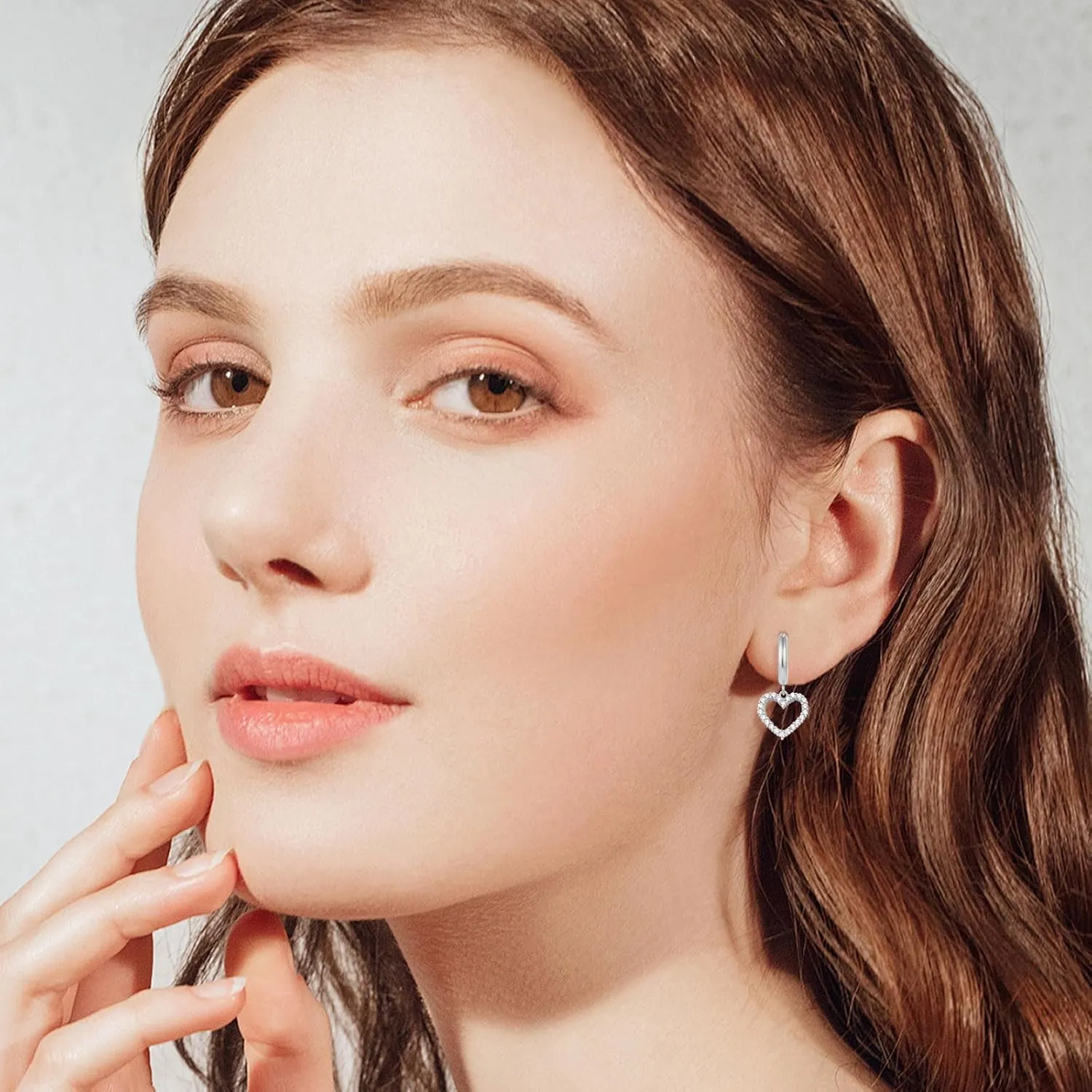 Silver Mini Heart Love Dangle Earrings for Women,Dainty S925 Sterling Silver Small Huggie Hoop Earrings with Cubic Zirconia Charm Drop, Jewelry Gift for Girls and Ladies