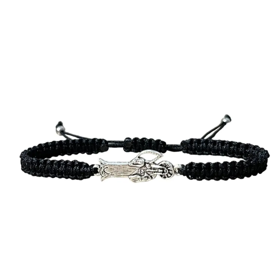 Silver Plated Grim Reaper Bracelet -Holy Death Santa Halloween Connector Pendant gift for men,women,Halloween -multiple color (BLACK)
