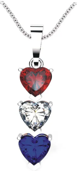 Silver Smile Sterling Silver 3 Birthstone Pendant for Women  Lab-Grown Ruby, White & Blue Gemstones  Hypoallergenic & Tarnish Resistant  925 Rhodium-Plated Pendant  Elegant Patriotic Gift for Her