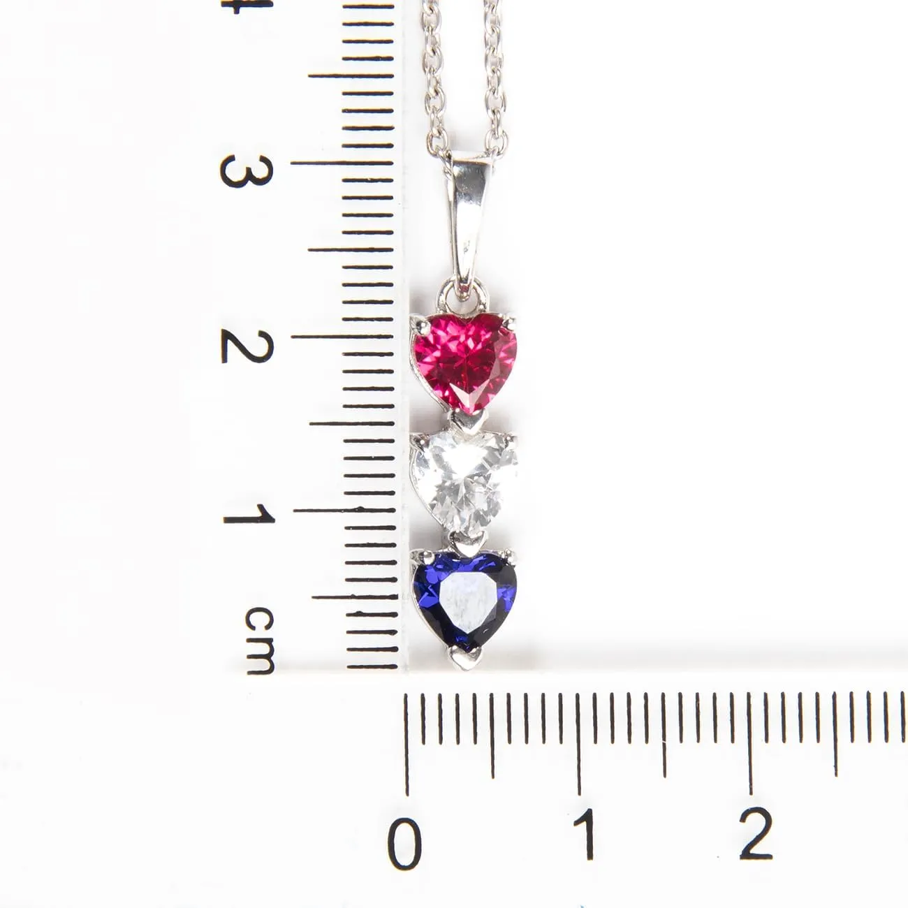 Silver Smile Sterling Silver 3 Birthstone Pendant for Women  Lab-Grown Ruby, White & Blue Gemstones  Hypoallergenic & Tarnish Resistant  925 Rhodium-Plated Pendant  Elegant Patriotic Gift for Her