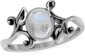 Silvershake 8X6mm Natural Oval Shape Moonstone 925 Sterling Silver Leaf Vintage Inspired Ring Size 4