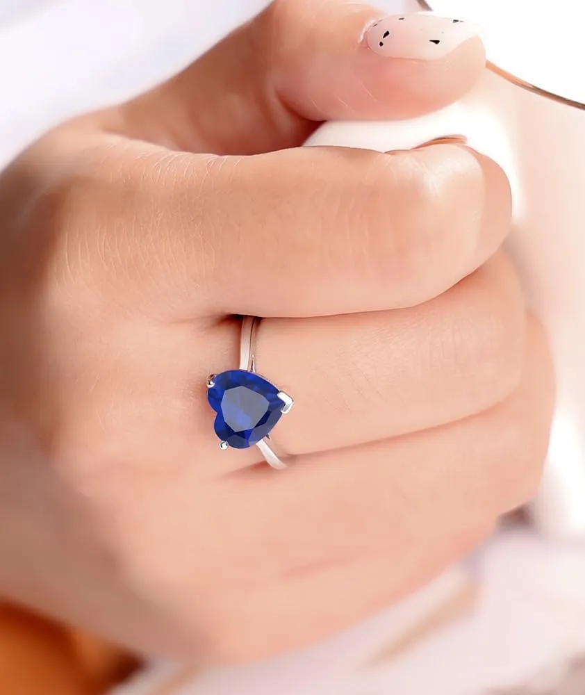Simulated Gemstone Birthstone Adjustable Rings for Women 10 * 10mm Heart Promise Rings for Her, 925 Sterling Silver Plated Engagement Rings for Women Birthday Jewelry Gifts