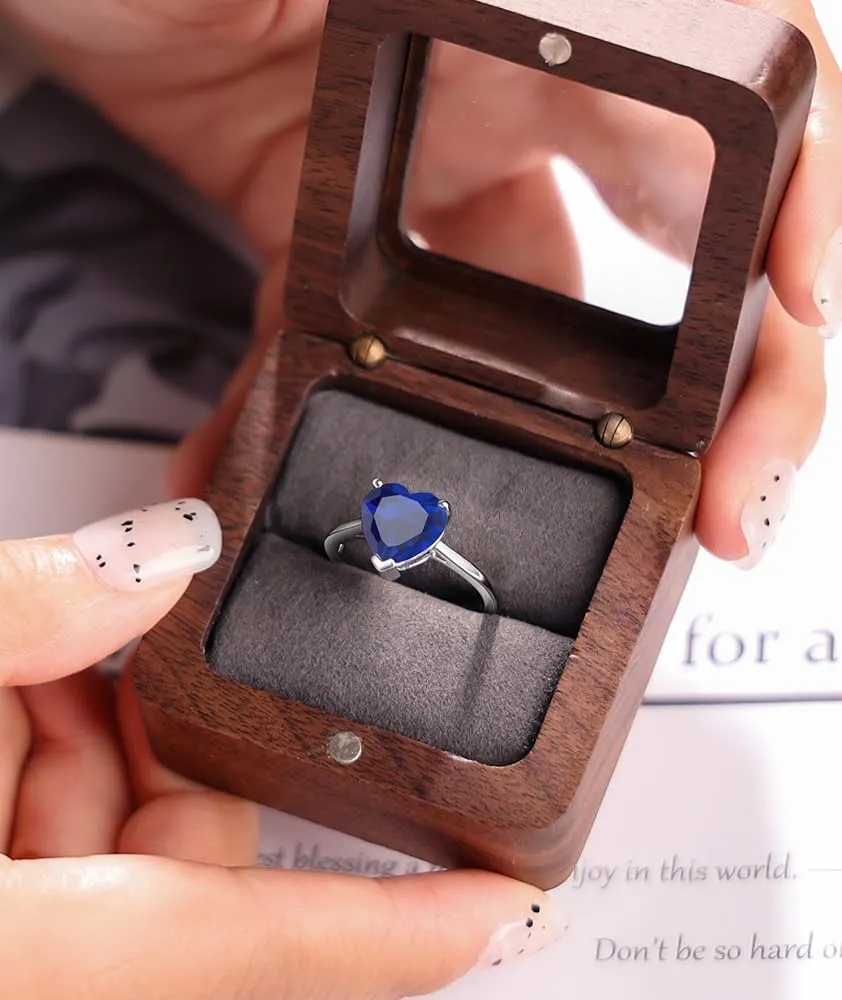 Simulated Gemstone Birthstone Adjustable Rings for Women 10 * 10mm Heart Promise Rings for Her, 925 Sterling Silver Plated Engagement Rings for Women Birthday Jewelry Gifts