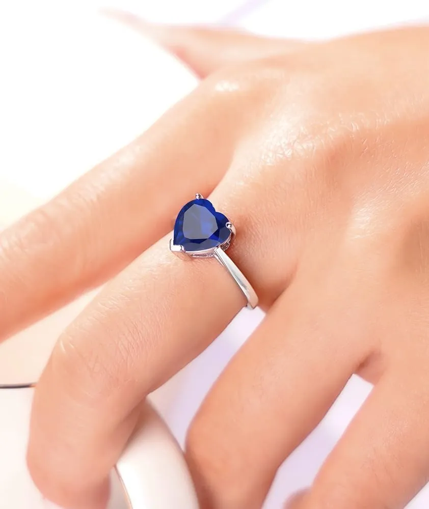 Simulated Gemstone Birthstone Adjustable Rings for Women 10 * 10mm Heart Promise Rings for Her, 925 Sterling Silver Plated Engagement Rings for Women Birthday Jewelry Gifts