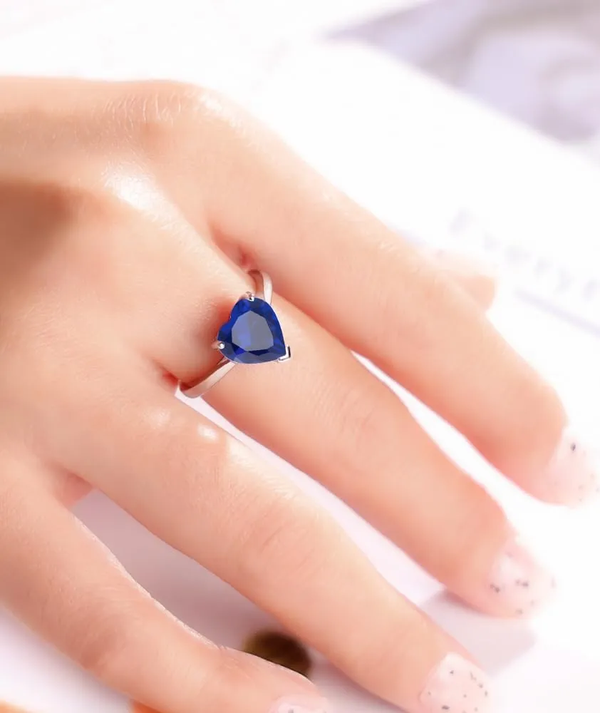 Simulated Gemstone Birthstone Adjustable Rings for Women 10 * 10mm Heart Promise Rings for Her, 925 Sterling Silver Plated Engagement Rings for Women Birthday Jewelry Gifts
