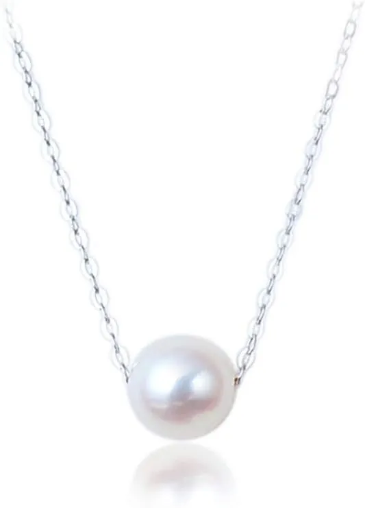 Single Pearl Pendant Choker Necklace for Women Girls S925 Sterling Silver Big Tiny Imitation 1 Pearl Strand Pendant Necklace Love Beaded Box Link Curb Chain 18" Jewelry Set