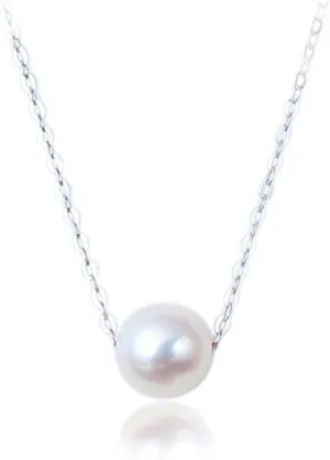 Single Pearl Pendant Choker Necklace for Women Girls S925 Sterling Silver Big Tiny Imitation 1 Pearl Strand Pendant Necklace Love Beaded Box Link Curb Chain 18" Jewelry Set