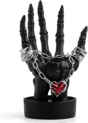 Skeleton Hand Ring Holder Gothic Halloween Decor Skeleton Halloween Decorations Indoor Lamp Tealight Candle Holder Earring Organizer Necklace Holder Organizer- Black