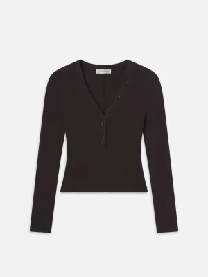 Slinky Long Sleeve Rib Henley -- Chocolate Brown