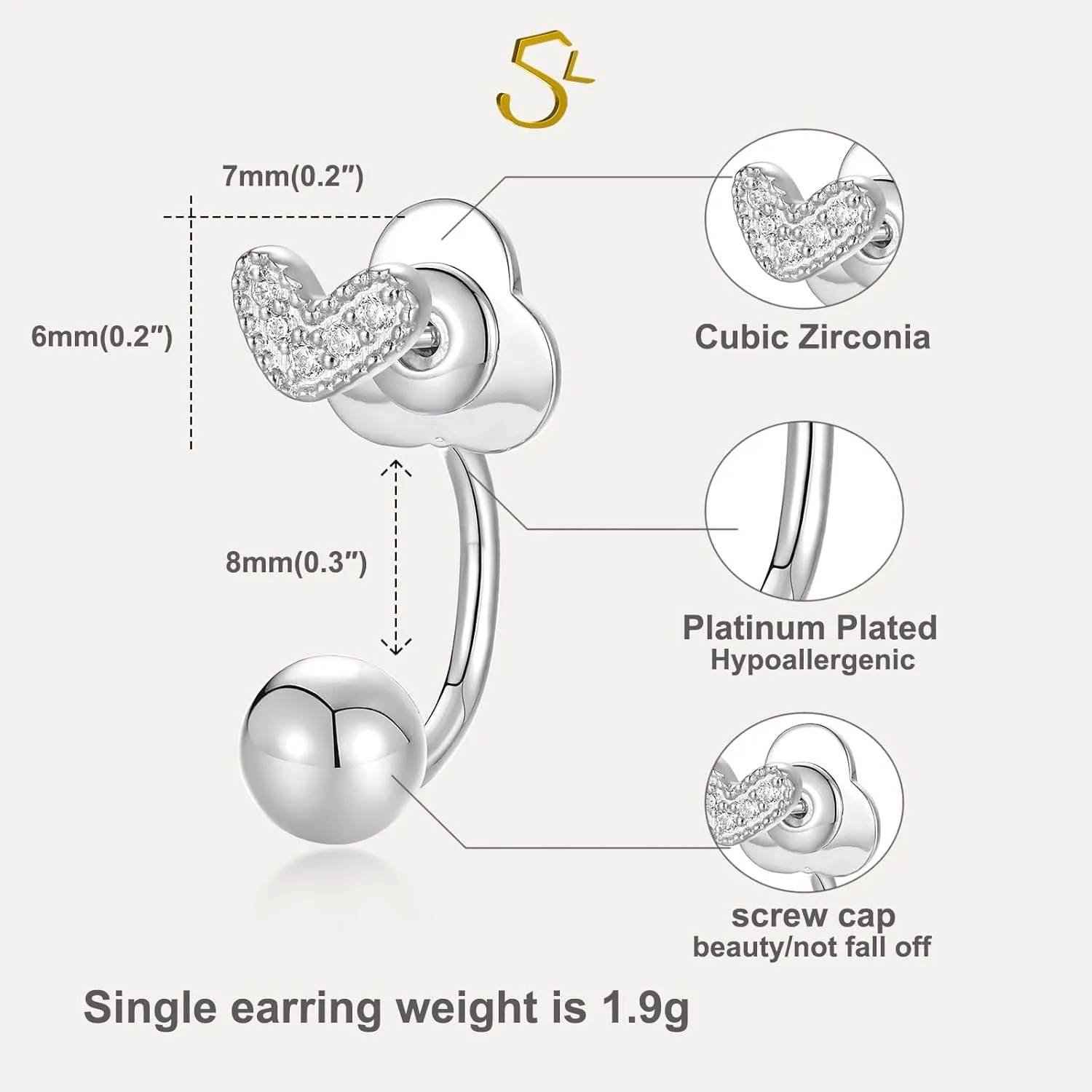 S.L.J Brass 14K Gold Plated Silver Plated Convertible Earrings  Cross, Heart, Star  U-shaped Curved Rod, Dainty Earrings for Women Lightweight