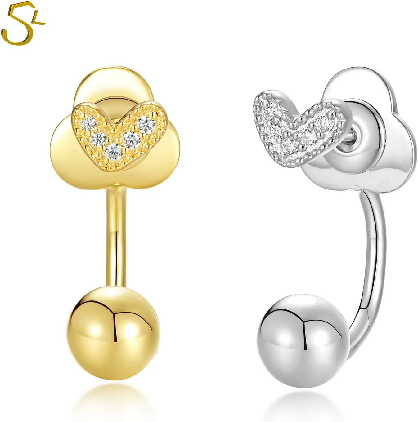 S.L.J Brass 14K Gold Plated Silver Plated Convertible Earrings  Cross, Heart, Star  U-shaped Curved Rod, Dainty Earrings for Women Lightweight