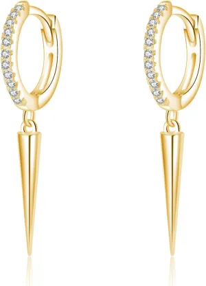 SLUYNZ Sterling Silver Spike Earrings Hoop for Women Teens Geometric Huggie Hoop Earrings Drop Punk Earrings Minimalist Huggie