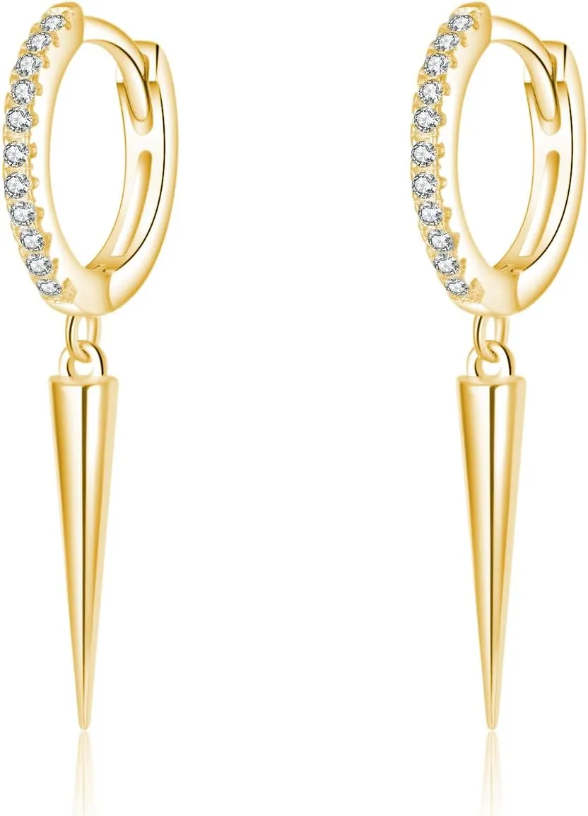 SLUYNZ Sterling Silver Spike Earrings Hoop for Women Teens Geometric Huggie Hoop Earrings Drop Punk Earrings Minimalist Huggie