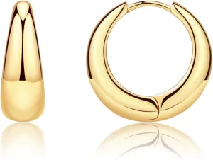 Small Gold Hoop Earrings for Women, 14K Gold Plated Chunky Huggie Hoop Earrings, Hypoallergenic Huggie Hoop Earrings for Her