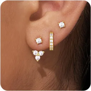 Small Gold Huggie Hoop Earrings Set for WomenDainty 14K Gold Plated Cubic Zirconia Hoop Earrings Stud Earrings SetLightweight Hypoallergenic Earrings for Women Trendy Jewelry Gifts