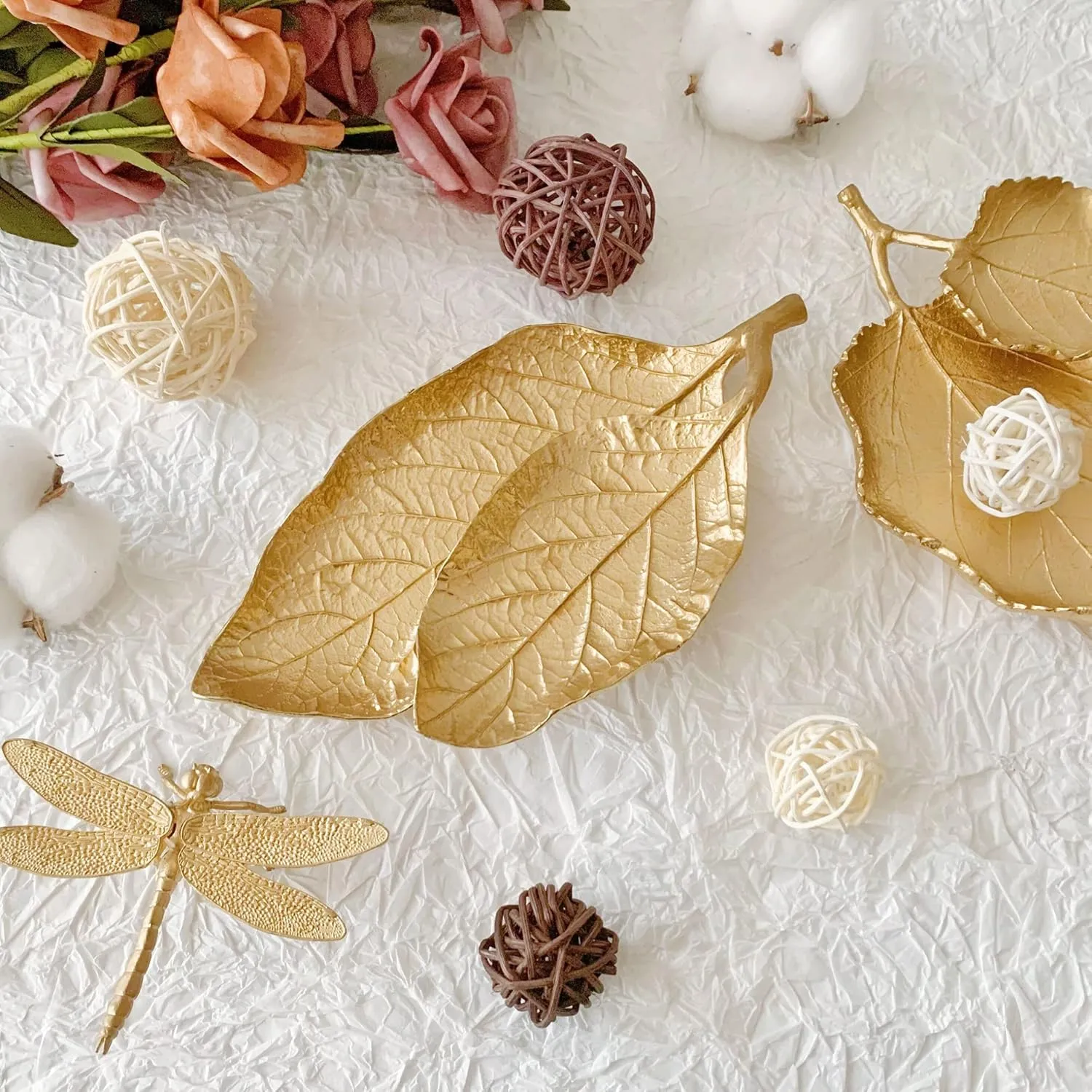 Small Leaf Shaped Trinket Dish, Decorative Gold Jewelry Dish Tray, Ring Hodler Dish Jewelry Organizer