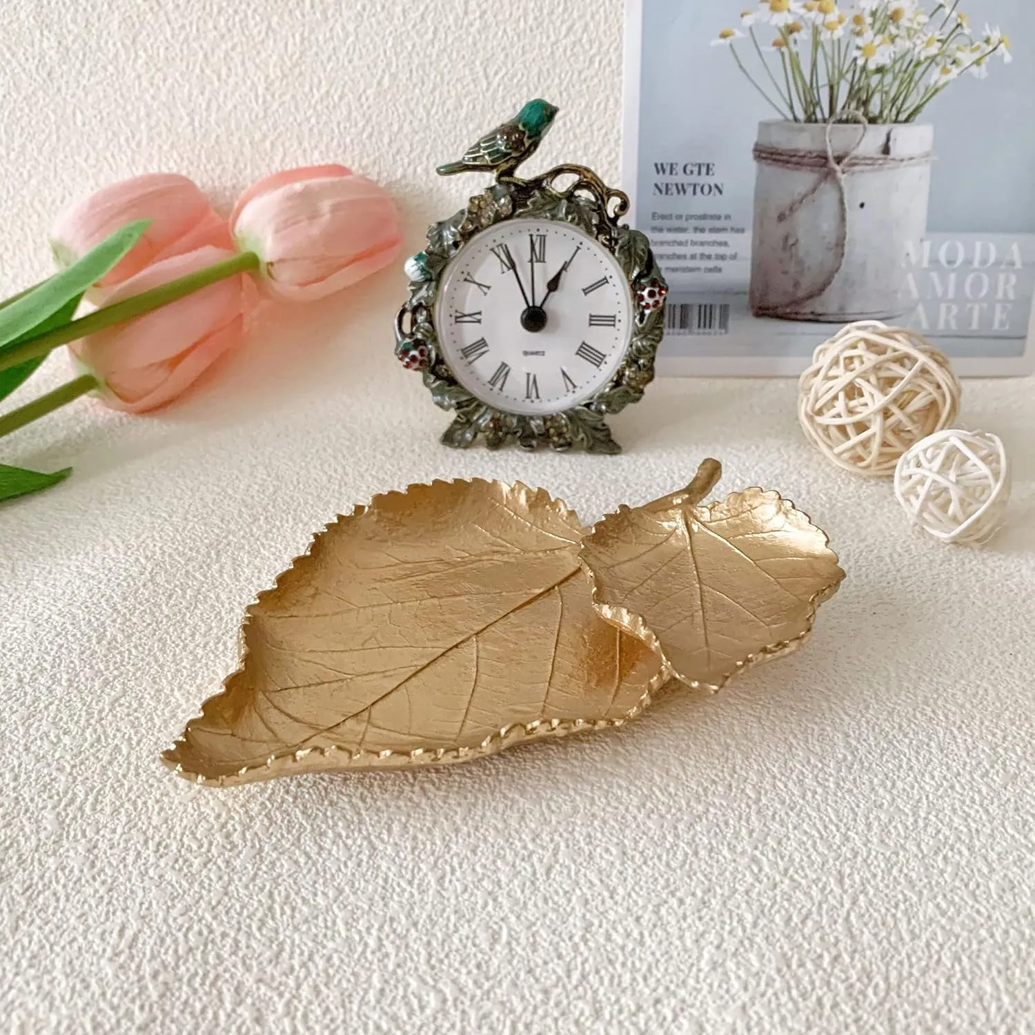 Small Leaf Shaped Trinket Dish, Decorative Gold Jewelry Dish Tray, Ring Hodler Dish Jewelry Organizer