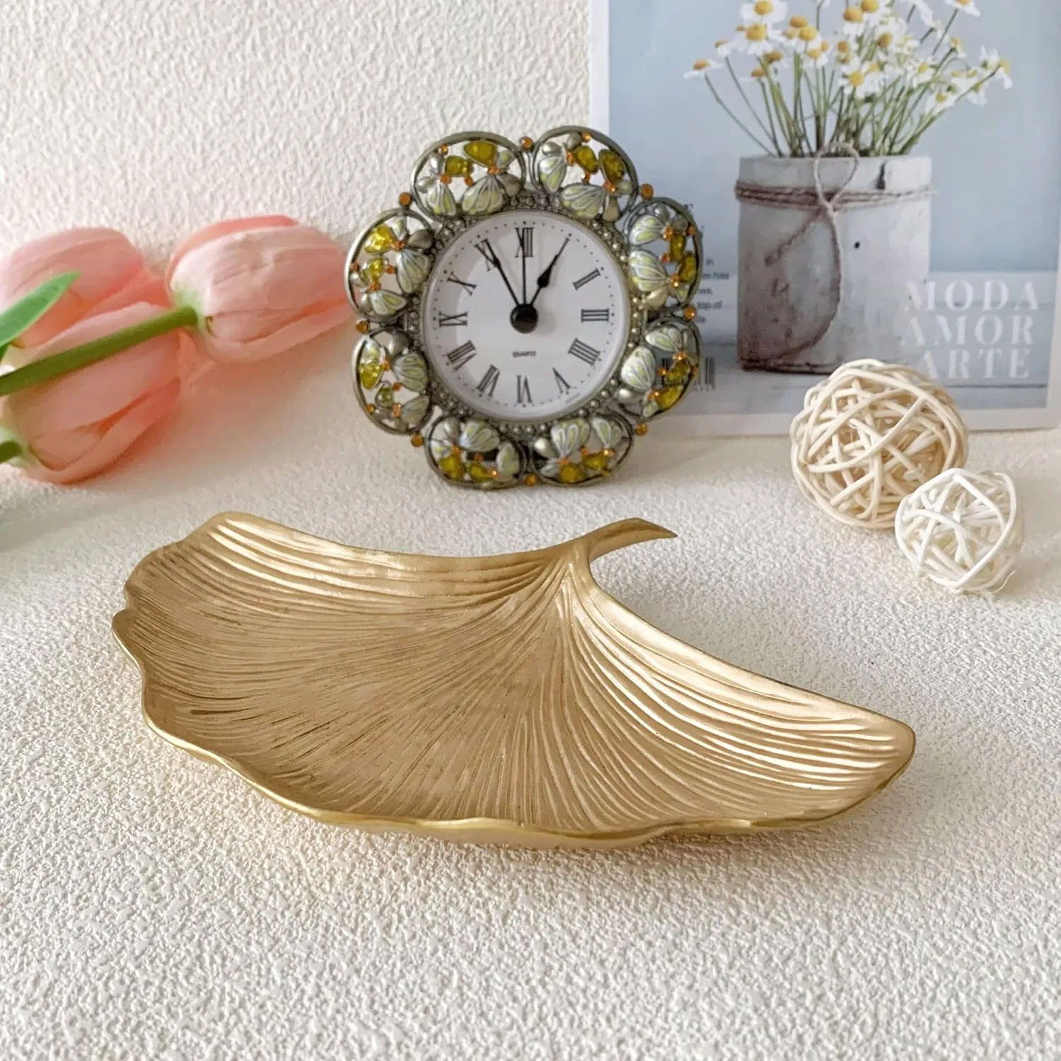 Small Leaf Shaped Trinket Dish, Decorative Gold Jewelry Dish Tray, Ring Hodler Dish Jewelry Organizer