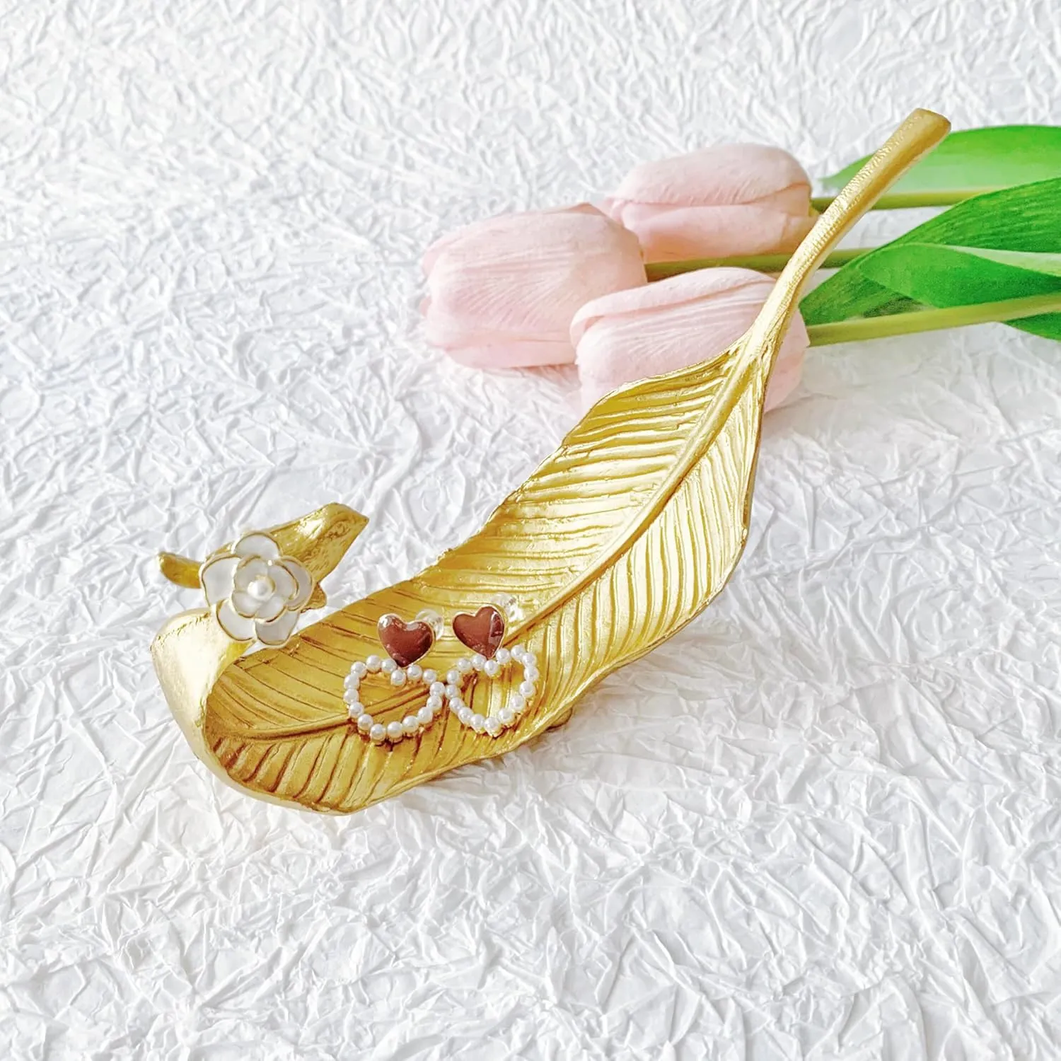 Small Leaf Shaped Trinket Dish, Decorative Gold Jewelry Dish Tray, Ring Hodler Dish Jewelry Organizer