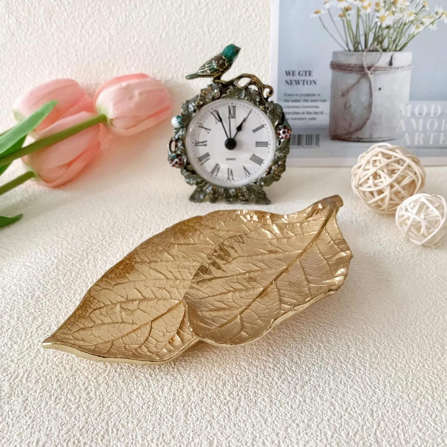 Small Leaf Shaped Trinket Dish, Decorative Gold Jewelry Dish Tray, Ring Hodler Dish Jewelry Organizer