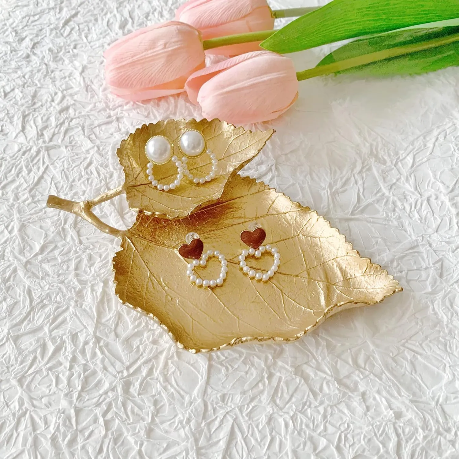Small Leaf Shaped Trinket Dish, Decorative Gold Jewelry Dish Tray, Ring Hodler Dish Jewelry Organizer
