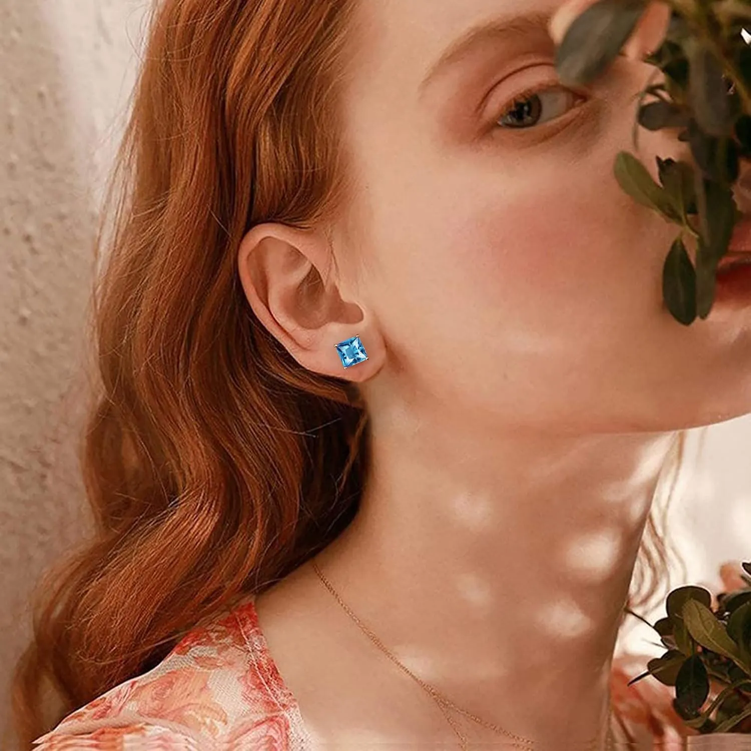 SMILEST Birthstone Stud Earrings for Women Mom, Sparkle Princess Birthstone Jewelry 18K White Gold Plated 925 Sterling Silver Screw Back Solitaire Princess Cut Birthstone Stud Earrings for Women Mom