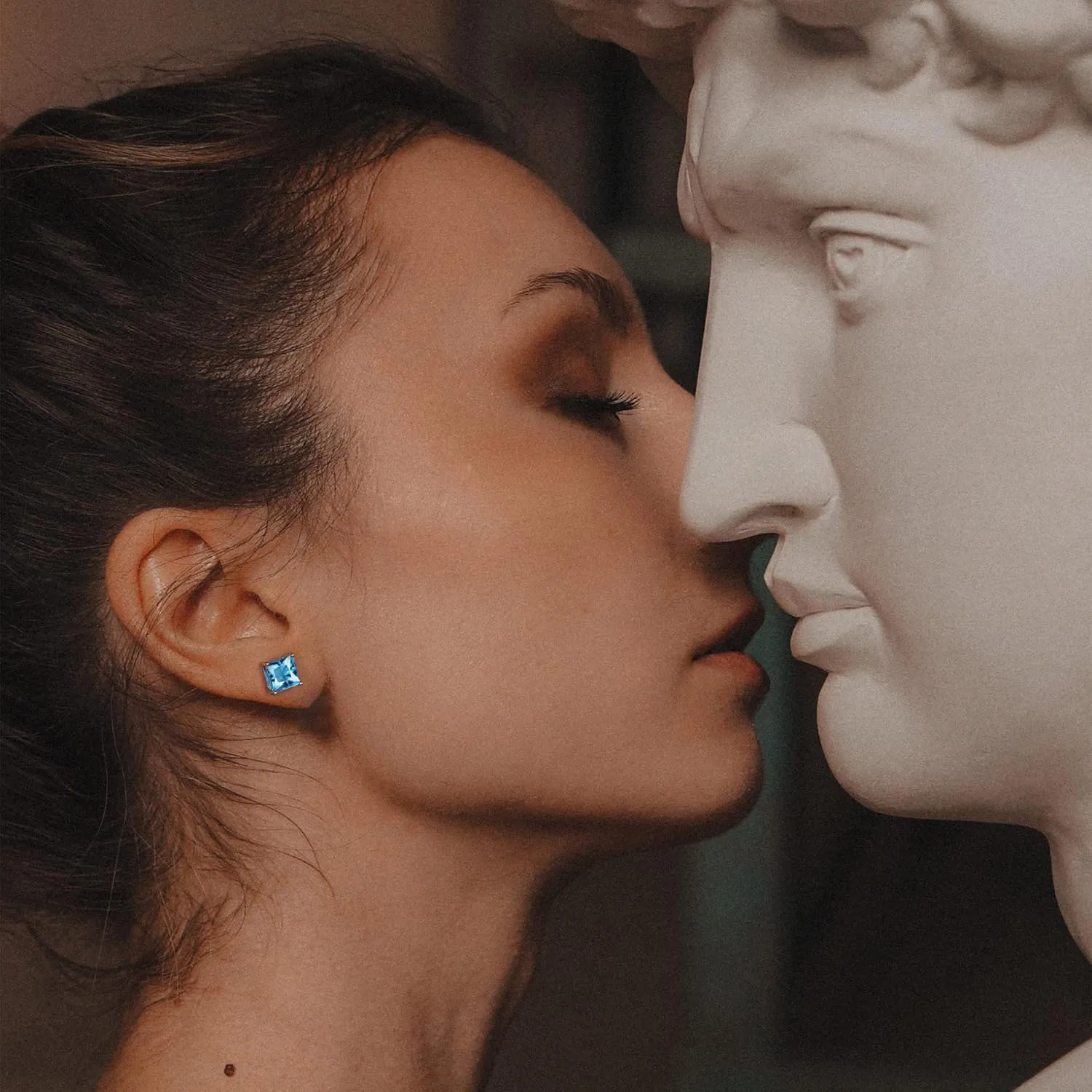 SMILEST Birthstone Stud Earrings for Women Mom, Sparkle Princess Birthstone Jewelry 18K White Gold Plated 925 Sterling Silver Screw Back Solitaire Princess Cut Birthstone Stud Earrings for Women Mom