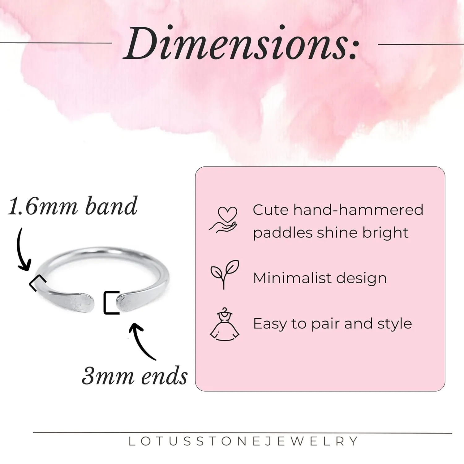 Smooth Hammered Solid Sterling Silver Horseshoe Ring, Handmade Cuff Ring for Knuckle or Midi Wear by Lotus Stone Jewelry (sterling-silver, 8)