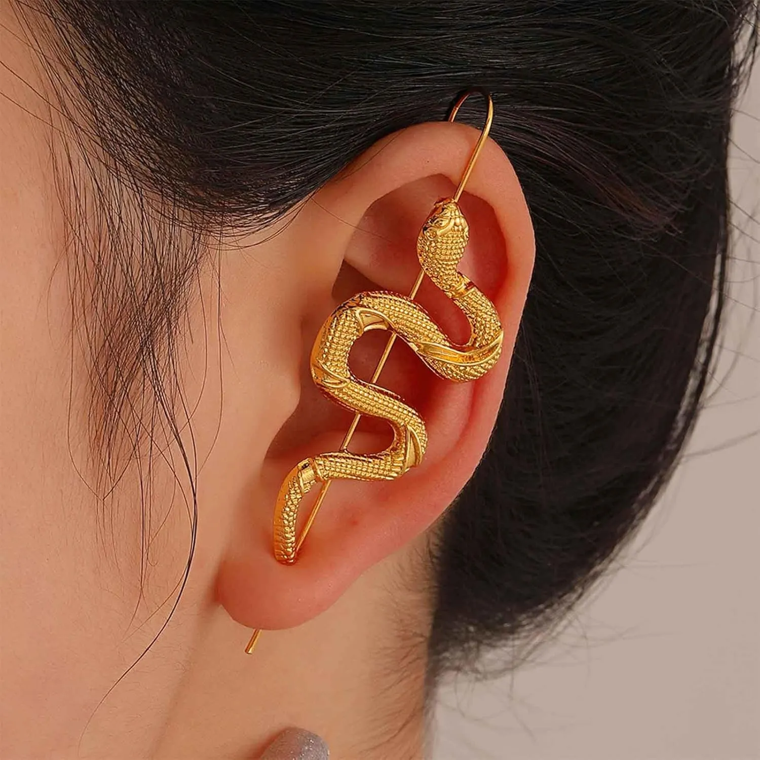 Snake Ear Wrap Crawler Hook Earrings Snake Long Piercing Wrap Climber Earrings Boho Gold Ear Hook Earrings Punk Serpent Ear Cuff Earrings Jewelry for Women