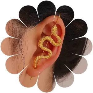 Snake Ear Wrap Crawler Hook Earrings Snake Long Piercing Wrap Climber Earrings Boho Gold Ear Hook Earrings Punk Serpent Ear Cuff Earrings Jewelry for Women