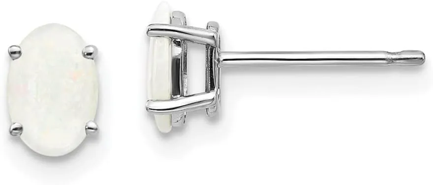 Solid Real 14k White Gold 6x4mm Opal Studs Earrings - 6mm x 4mm